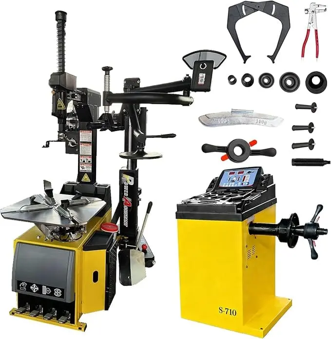 Tire Changer and Wheel Balancer Combo with Rear-Tilt System & Multiple Modes, 110V for 10-26" Rims, Complete Tire Service Package for Workshops
