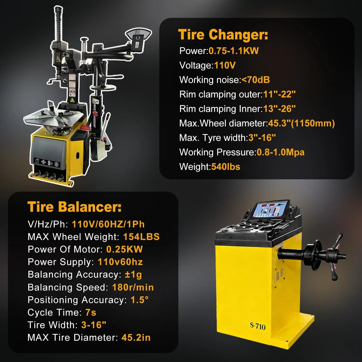 Tire Changer and Wheel Balancer Combo with Rear-Tilt System & Multiple Modes, 110V for 10-26" Rims, Complete Tire Service Package for Workshops - Image 3