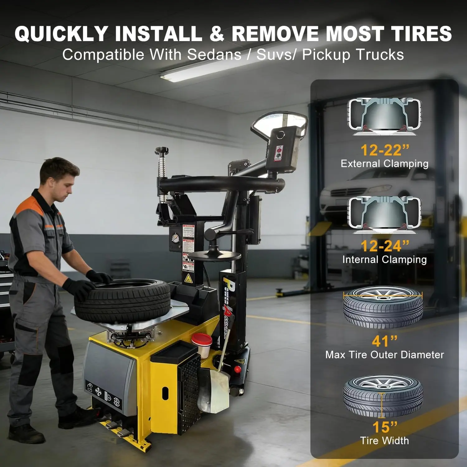 Tire Changer and Wheel Balancer Combo with Rear-Tilt System & Multiple Modes, 110V for 10-26" Rims, Complete Tire Service Package for Workshops - Image 5