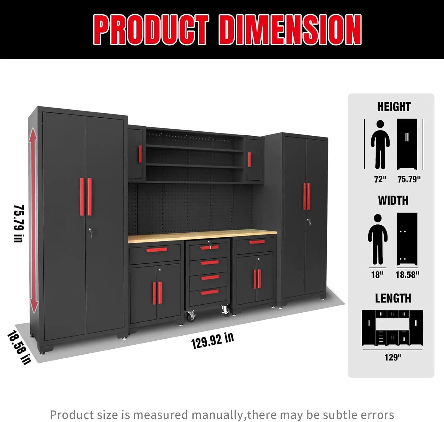 TCE Garage Storage Cabinets System, 8-Pcs Workshop Cabinet Set in Black, Included Steel Cabinets Drawers Rolling Chest and Pegboard,Locked Garage Storage Cabinet, 2-Year Warranty - Image 2