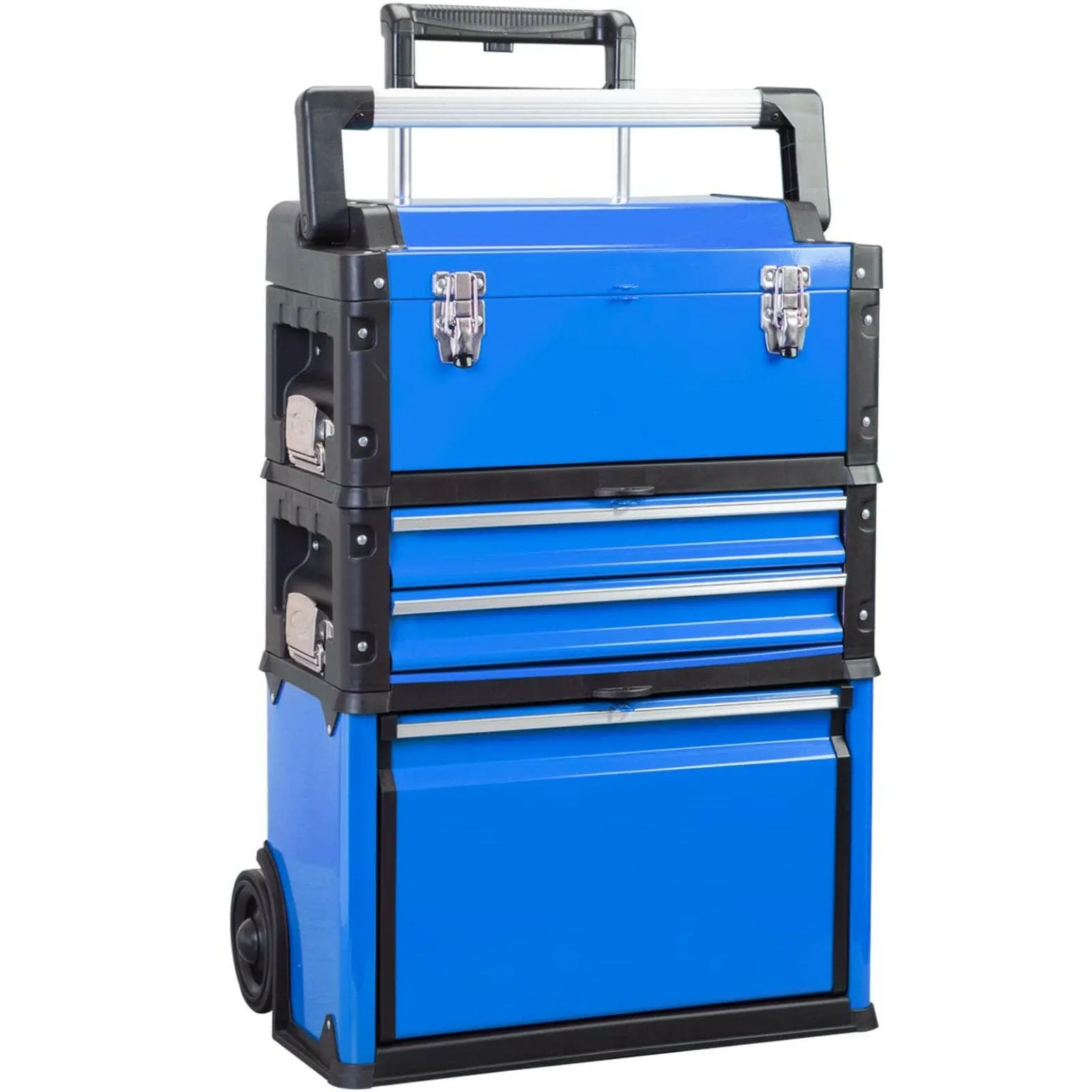 TCE Stackable Rolling Tool Box Portable Metal Toolbox Organizer with Wheels and 2 Drawers Separate Rolling Upright Trolley Tool Chest for Garage or Workshop - Image 8
