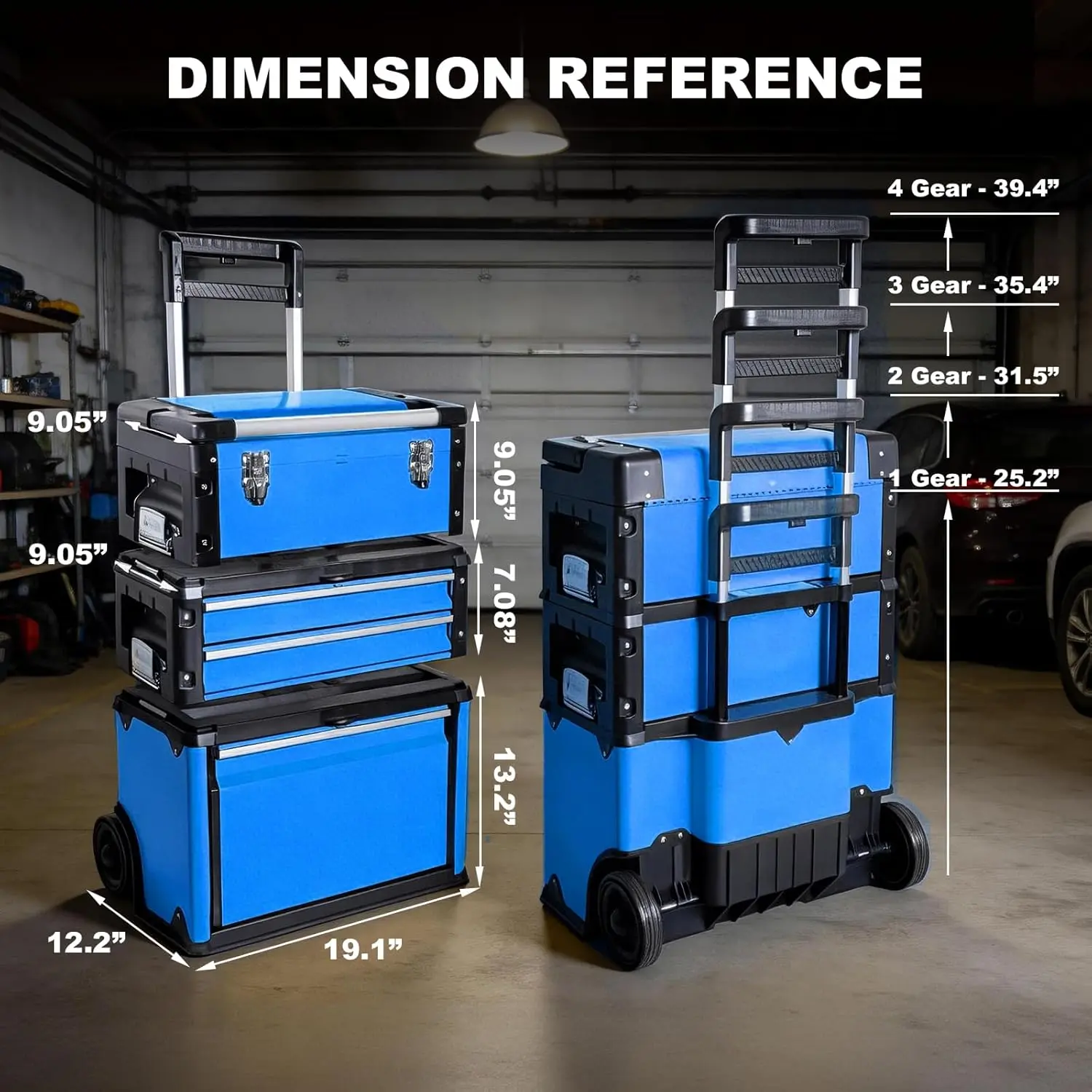 TCE Stackable Rolling Tool Box Portable Metal Toolbox Organizer with Wheels and 2 Drawers Separate Rolling Upright Trolley Tool Chest for Garage or Workshop - Image 9