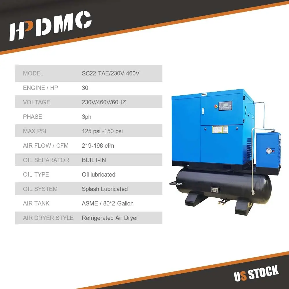 Rotary Screw Air Compressor with Tand & Air Dryer All in One Heavy Duty Air Compressed System - Image 14