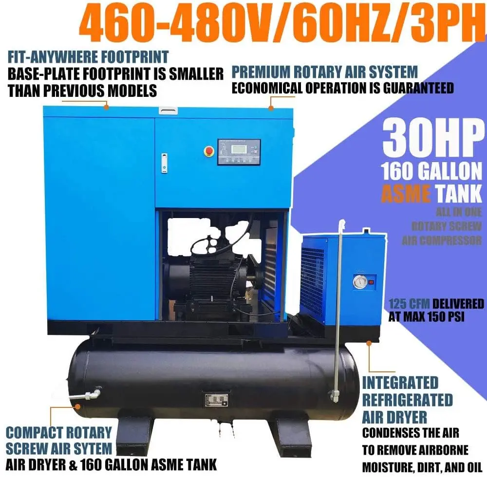 Rotary Screw Air Compressor with Tand & Air Dryer All in One Heavy Duty Air Compressed System - Image 18