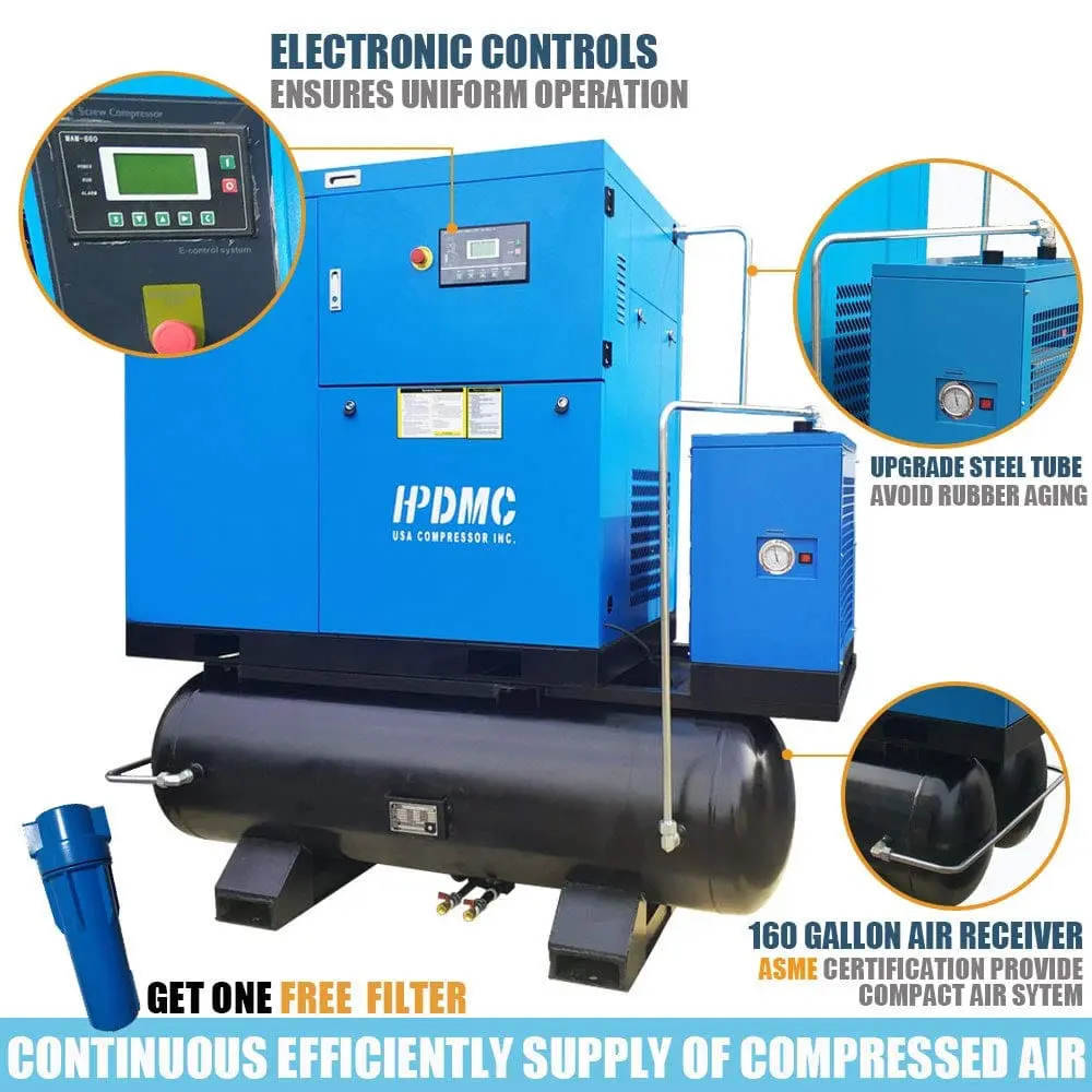 Rotary Screw Air Compressor with Tand & Air Dryer All in One Heavy Duty Air Compressed System - Image 3