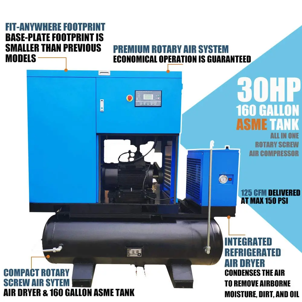 Rotary Screw Air Compressor with Tand & Air Dryer All in One Heavy Duty Air Compressed System - Image 6