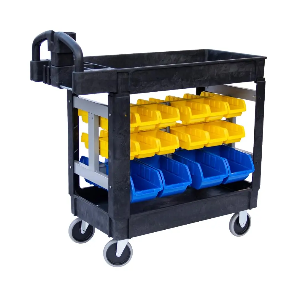 Utility Service Cart, 2-Shelf 500LBS Heavy Duty Plastic Rolling Utility Cart with 360° Swivel Wheels, Lipped Shelves, Ergonomic Storage Handle for Warehouse/Garage/Cleaning/Manufacturing - Image 17