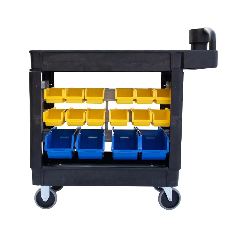 Utility Service Cart, 2-Shelf 500LBS Heavy Duty Plastic Rolling Utility Cart with 360° Swivel Wheels, Lipped Shelves, Ergonomic Storage Handle for Warehouse/Garage/Cleaning/Manufacturing - Image 24