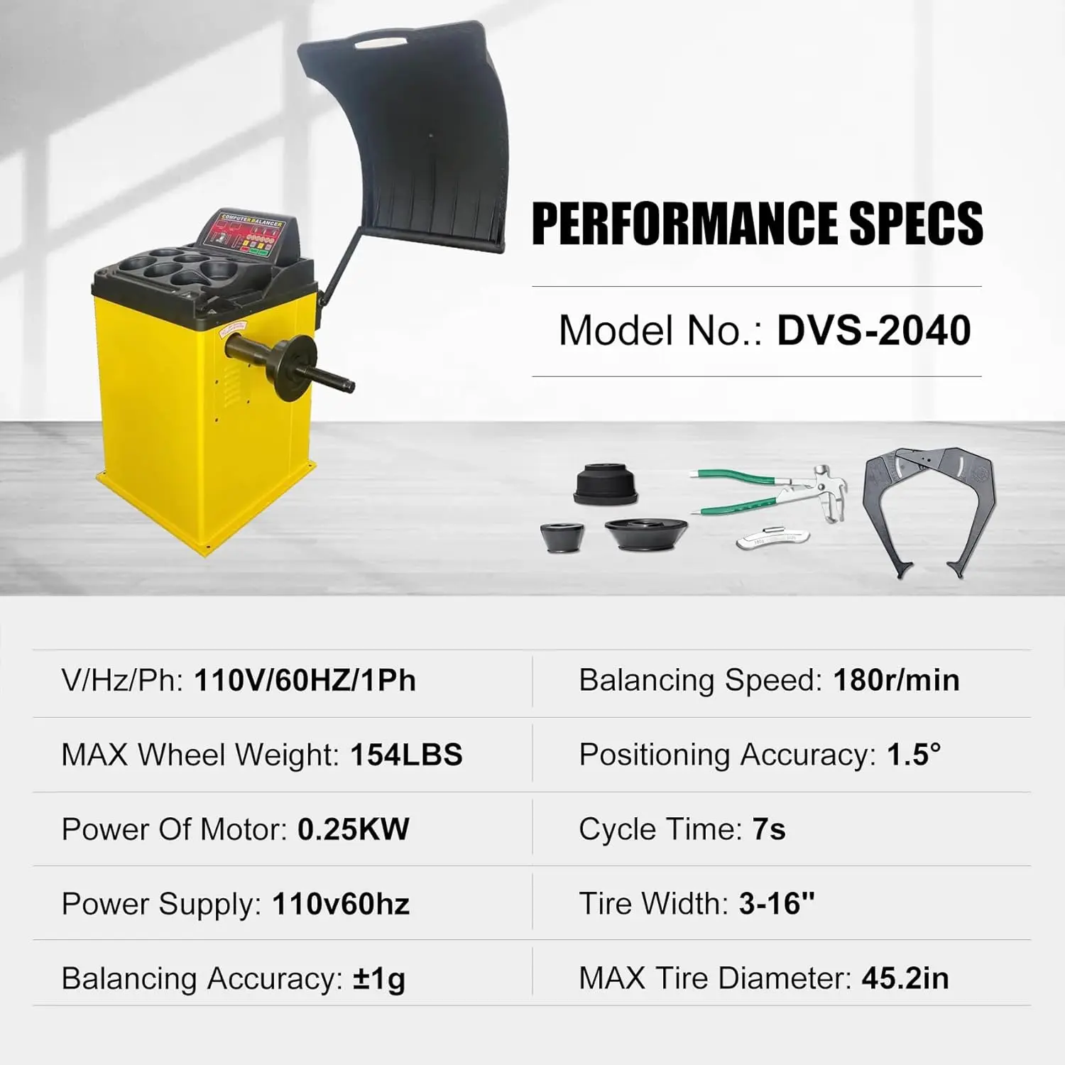 Wheel Balancer Machine, Manual Input, 10-24" Rim, Dynamic/Static/ALU/Motorcycle Modes, 0.25KW Pure Copper Motor, 110V for Garage Workshop & Home Use (±1g Accuracy) - Image 2